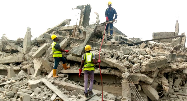 UPDATED: Officials Rescue Man Trapped In Lagos Building Collapse