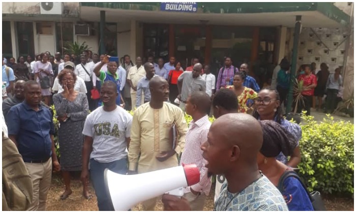 BREAKING: FIIRO workers shut out management staff over DG’s PhD